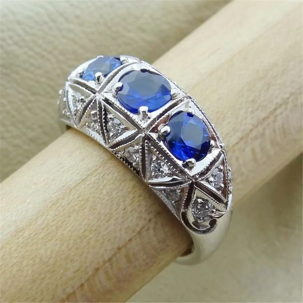 💝 Royal Blue Zircon Anillos Vintage Luxury Vintage Rings for Women, PD020 - Picture 4 of 11